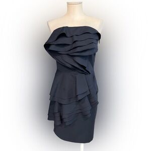 RENN navy strapless ruffled coctail dress